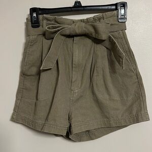 BDG Paperbag High Waisted Belted Army Green Small Shorts
